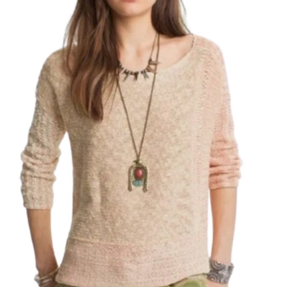 Free People pink and white knit sweater with side skits size medium